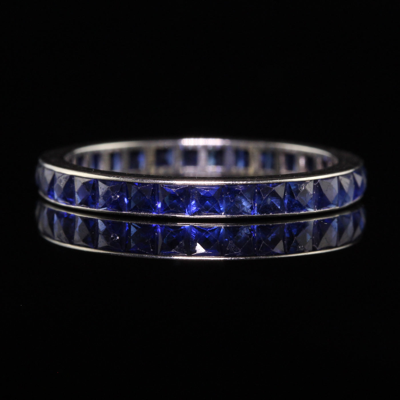 Antique Art Deco 18K White Gold French Cut Sapphire Eternity Band - Size 6 1/2