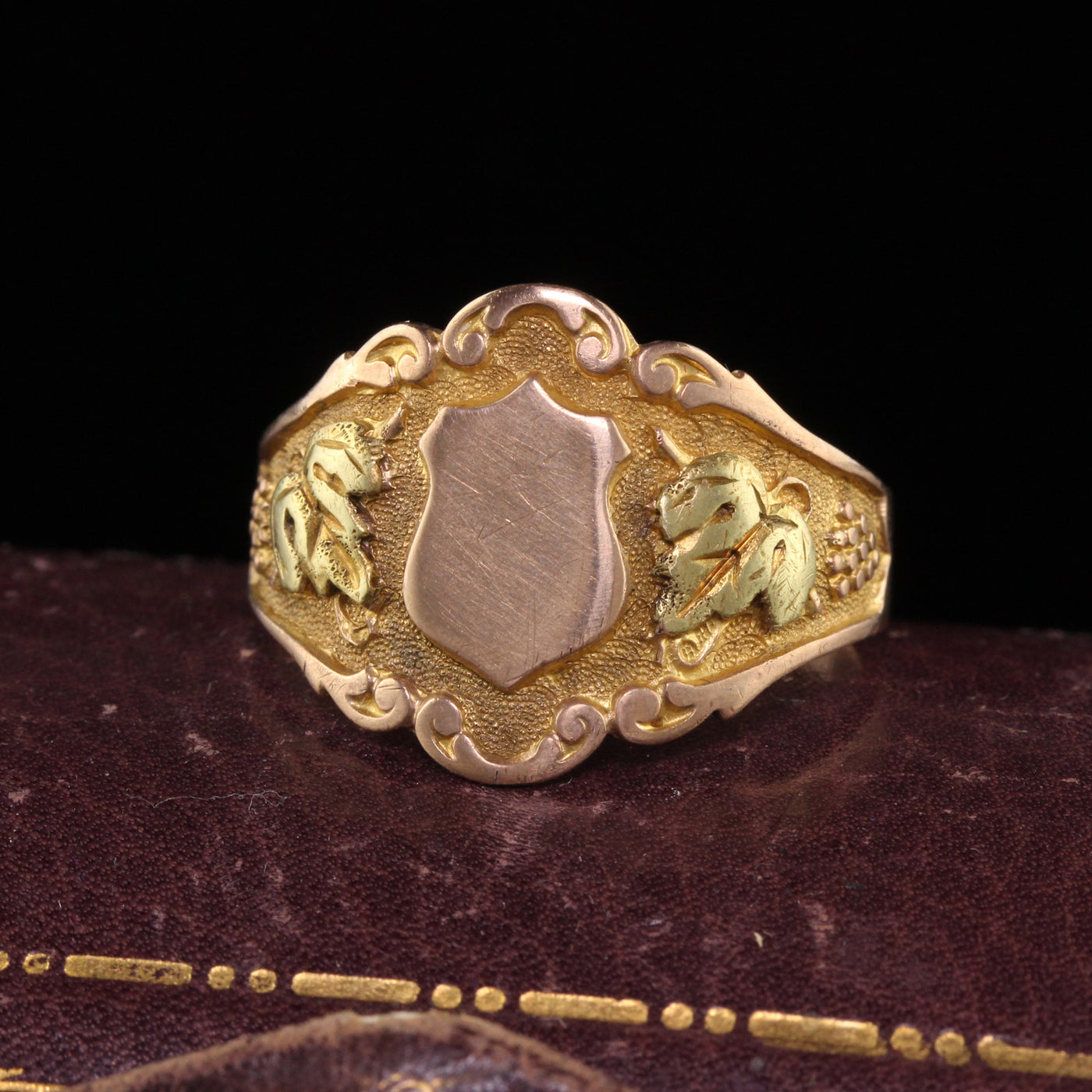 Antique Art Nouveau Otsby Barton 10K Yellow Gold Two Tone Signet Ring