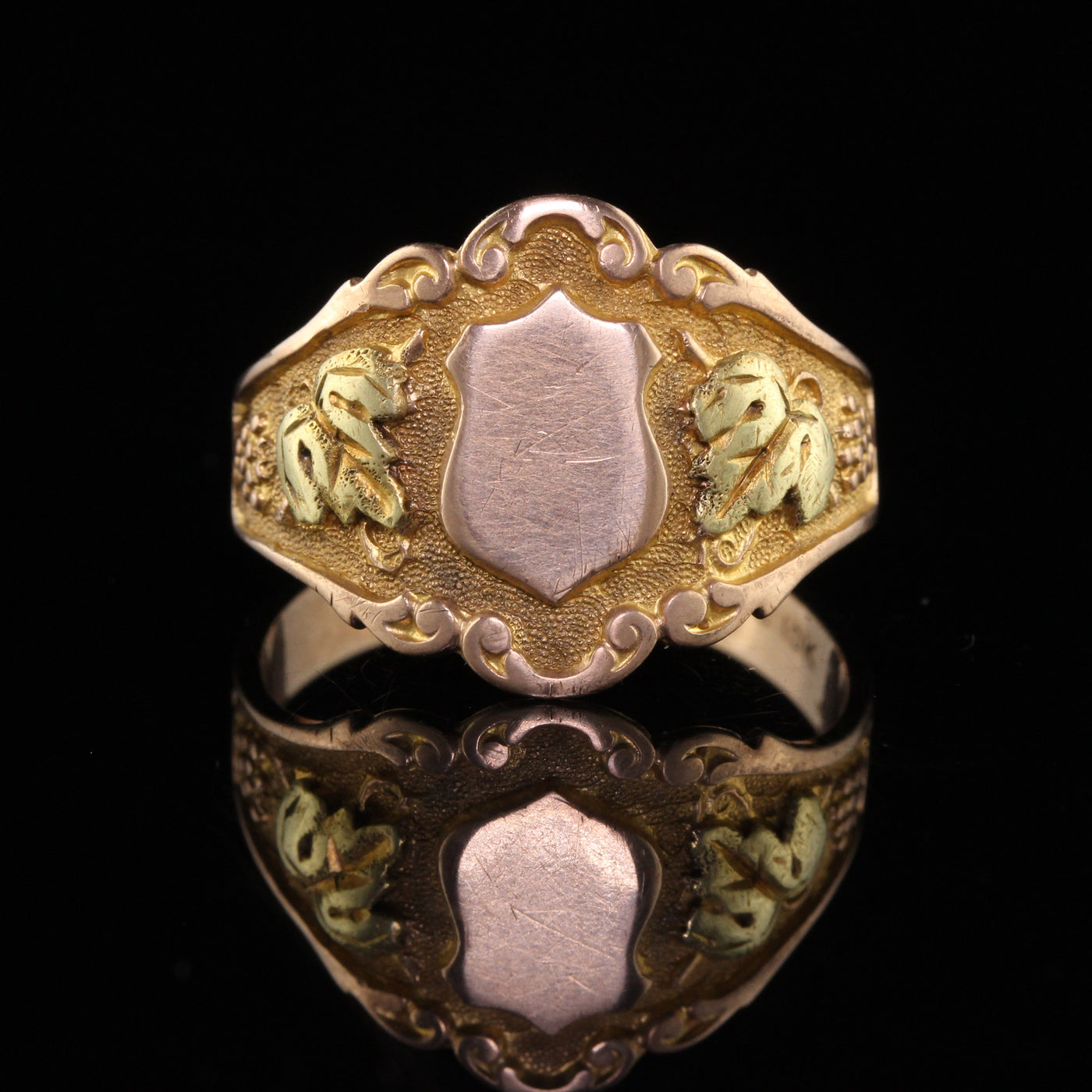 Antique Art Nouveau Otsby Barton 10K Yellow Gold Two Tone Signet Ring