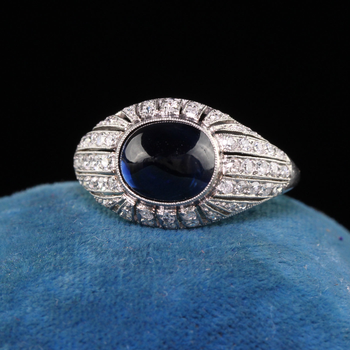 Antique Art Deco Platinum French Sugarloaf Sapphire Diamond Engagement Ring