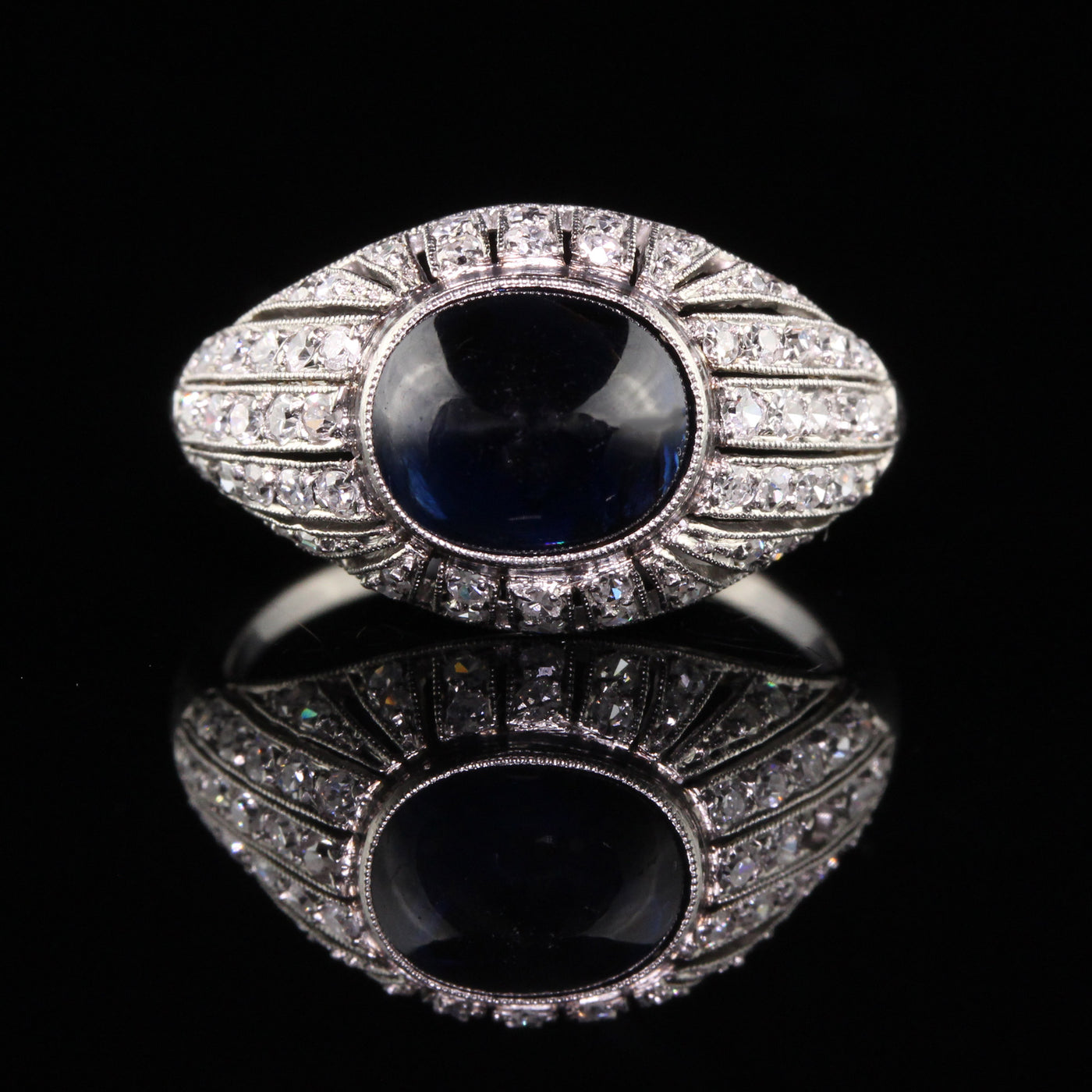 Antique Art Deco Platinum French Sugarloaf Sapphire Diamond Engagement Ring