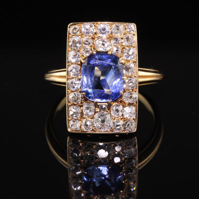 Antique Victorian 18K Yellow Gold No Heat Sapphire and Diamond Shield Ring - GIA