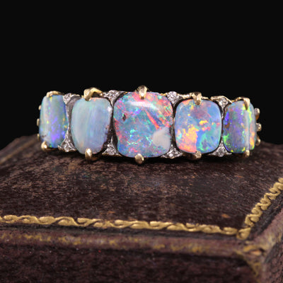 Antique Victorian Tiffany and Co Boulder Opal Five Stone Wedding Band - Size 8
