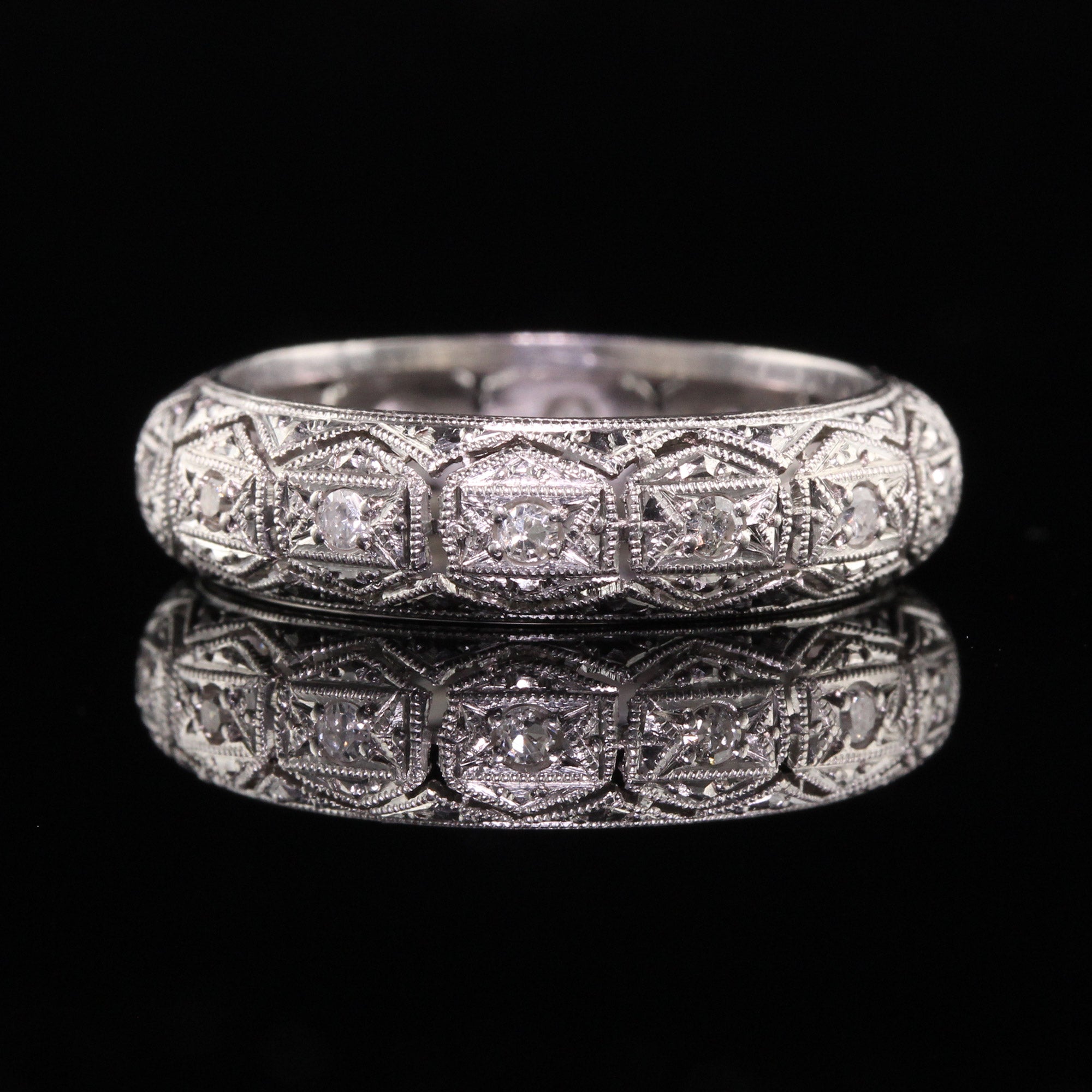 Platinum filigree clearance wedding band