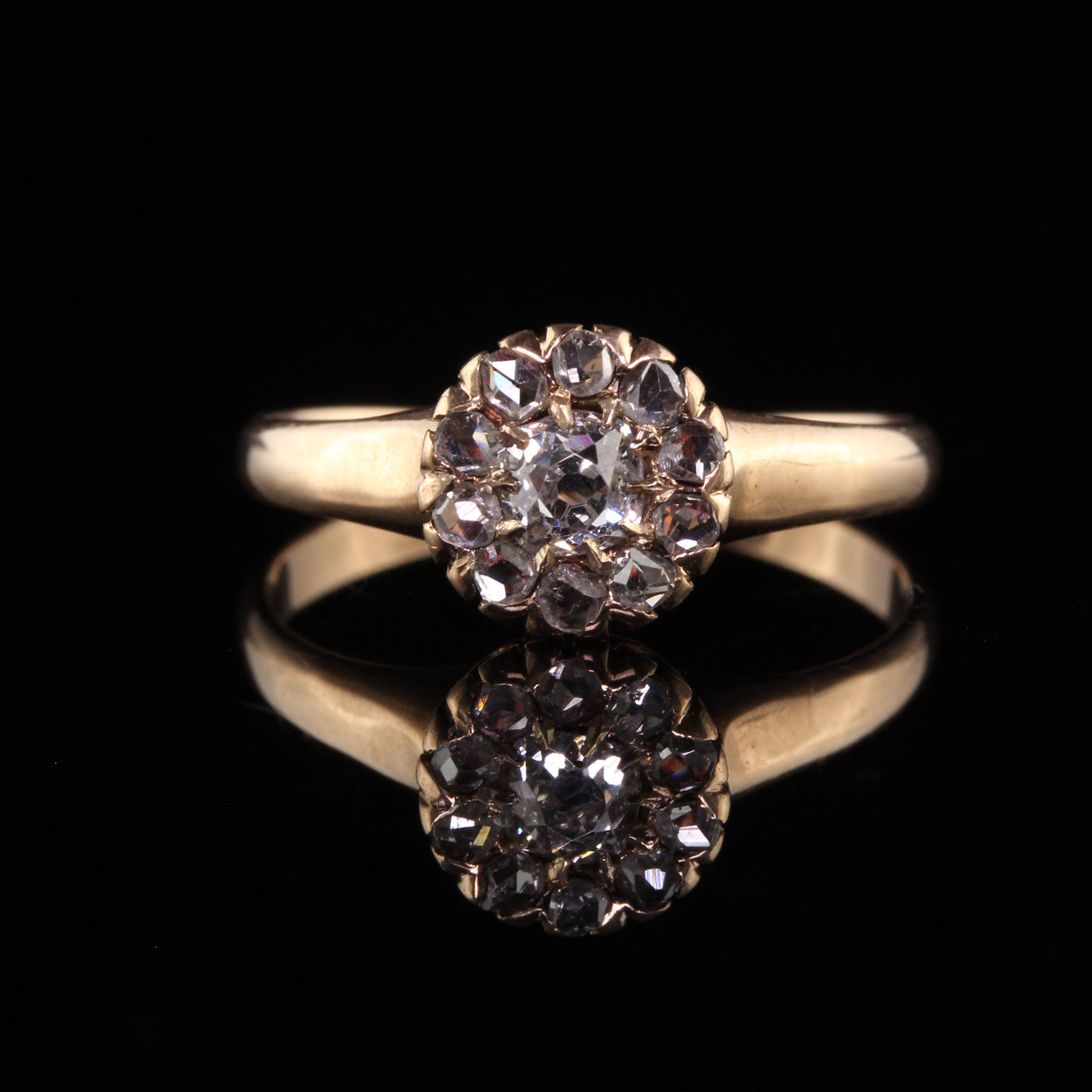 Antique Victorian 10K Yellow Gold Old Mine Rose Cut Diamond Engagement Ring