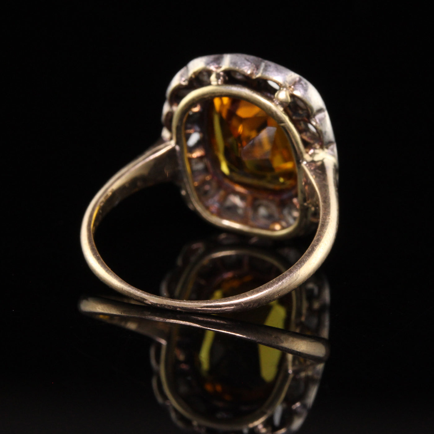 Antique Victorian 14K Yellow Gold Silver Top Citrine Rose Cut Diamond Ring