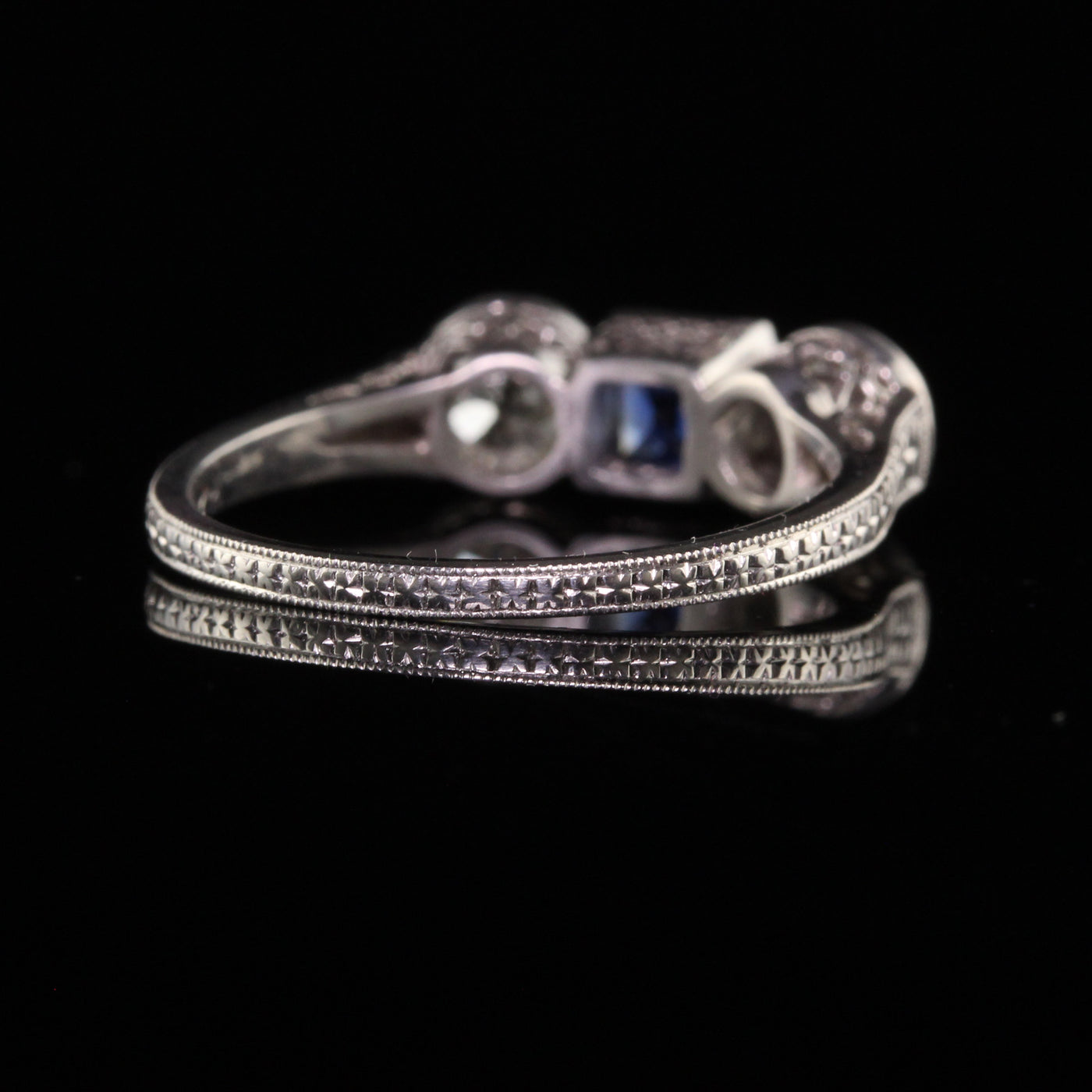 Antique Art Deco Platinum Burma No Heat Sapphire Diamond Three Stone Ring - GIA