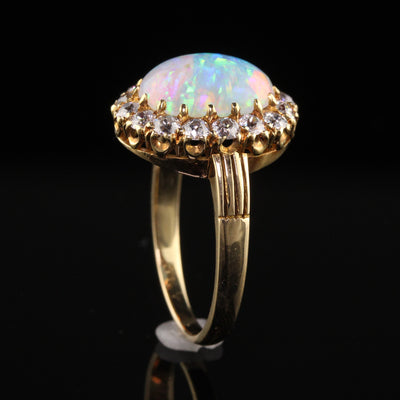 Antique Victorian 18K Yellow Gold Natural Opal and Diamond Cocktail Ring