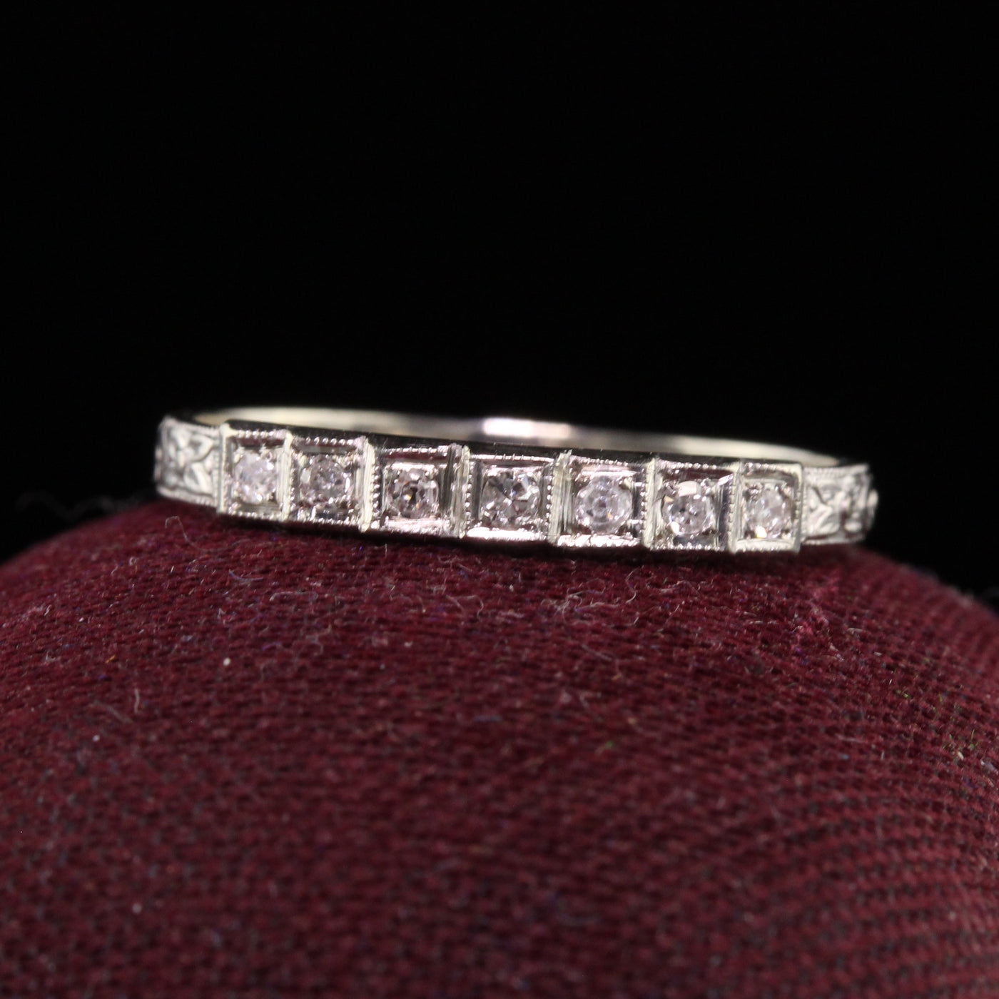 Antique Art Deco 18K White Gold Ring O Romance Diamond Wedding Band