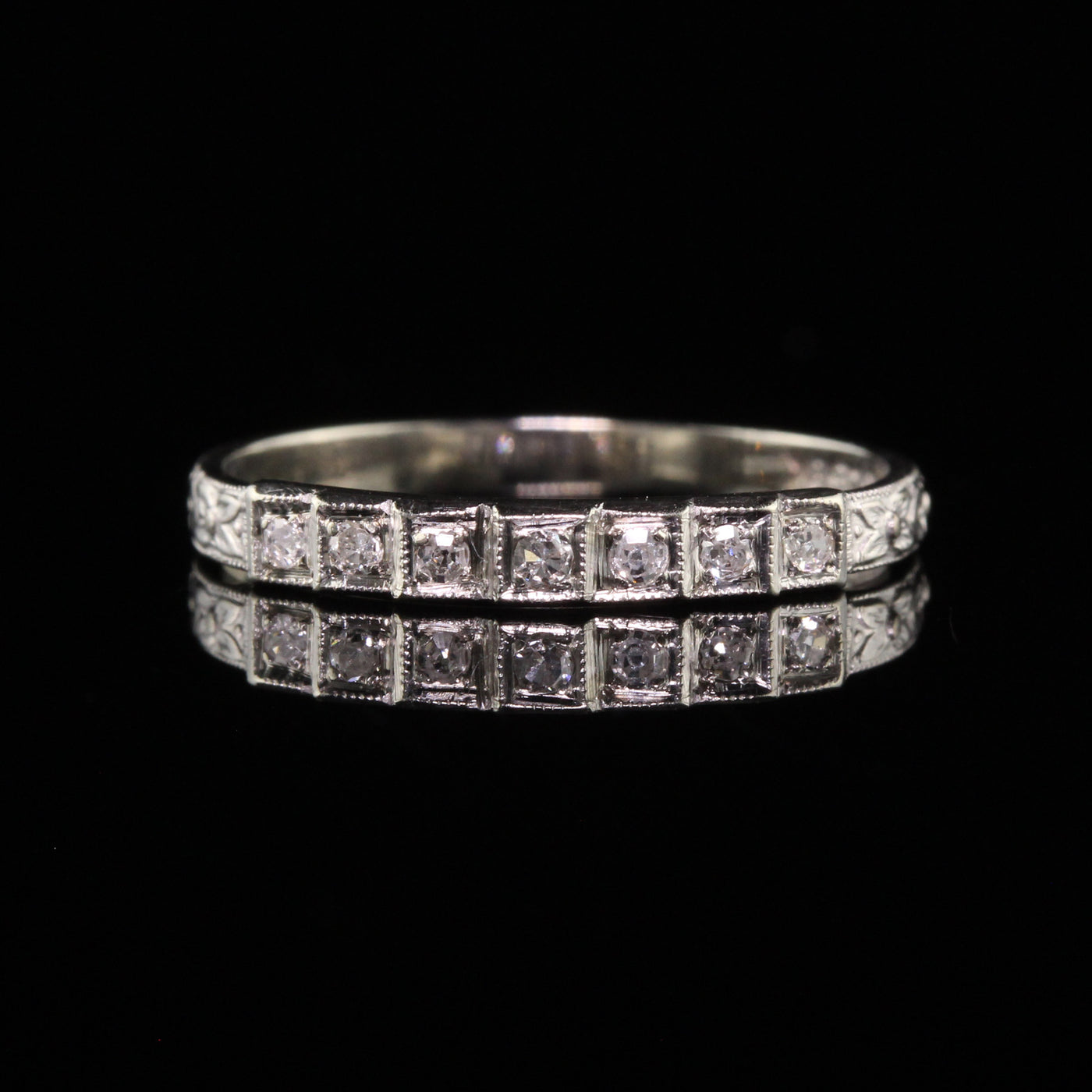 Antique Art Deco 18K White Gold Ring O Romance Diamond Wedding Band