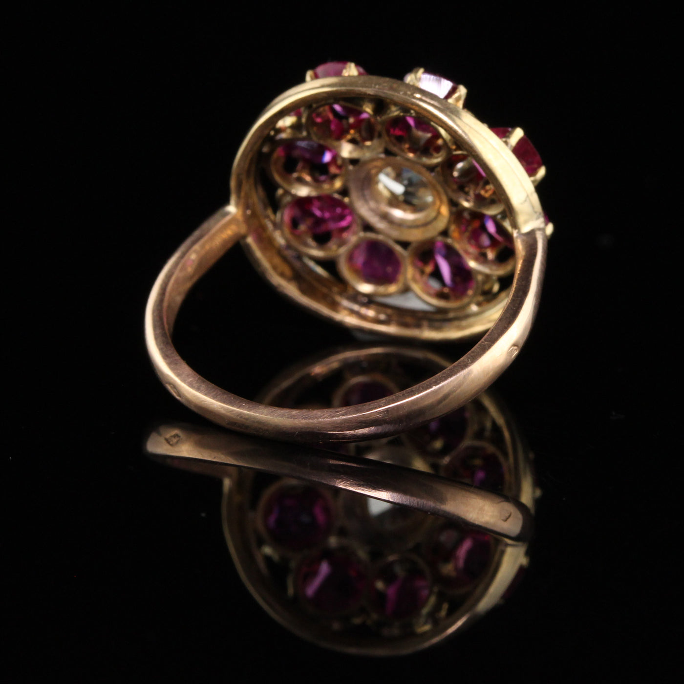 Antique Victorian 18K Yellow Gold Old European Diamond Ruby Engagement Ring GIA
