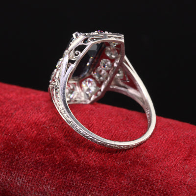 Antique Art Deco Platinum Sapphire and Old European Diamond Cocktail Ring