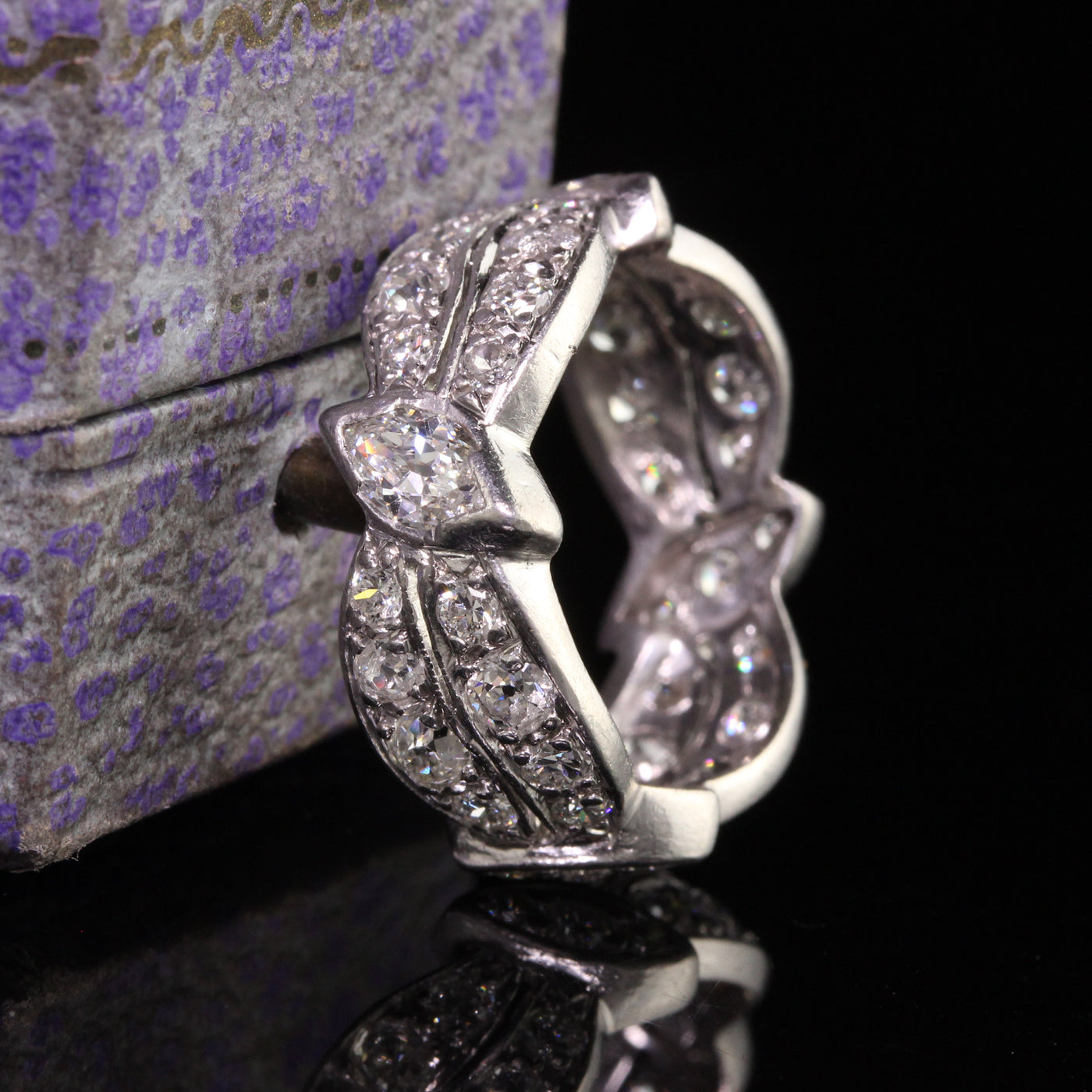 Antique Art Deco Platinum Old European Marquise Diamond Eternity Ring - Size 6 3/4