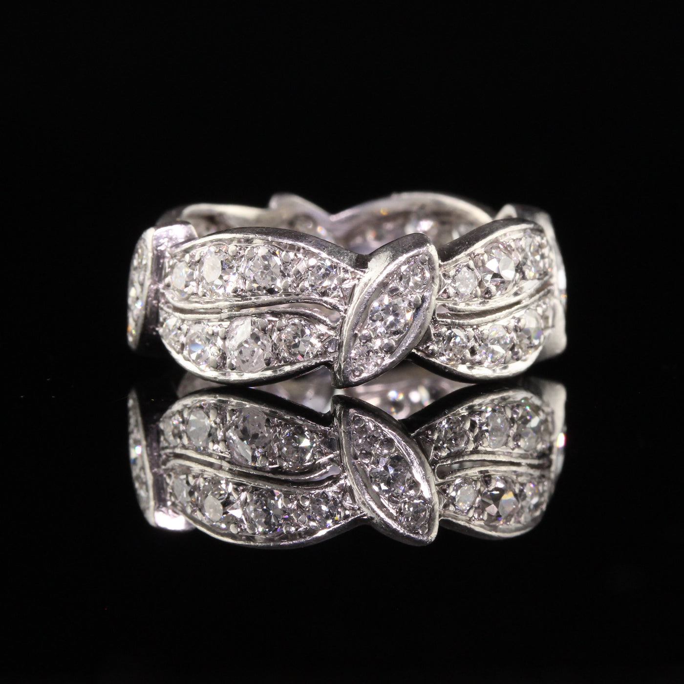 Antique Art Deco Platinum Old European Marquise Diamond Eternity Ring - Size 6 3/4