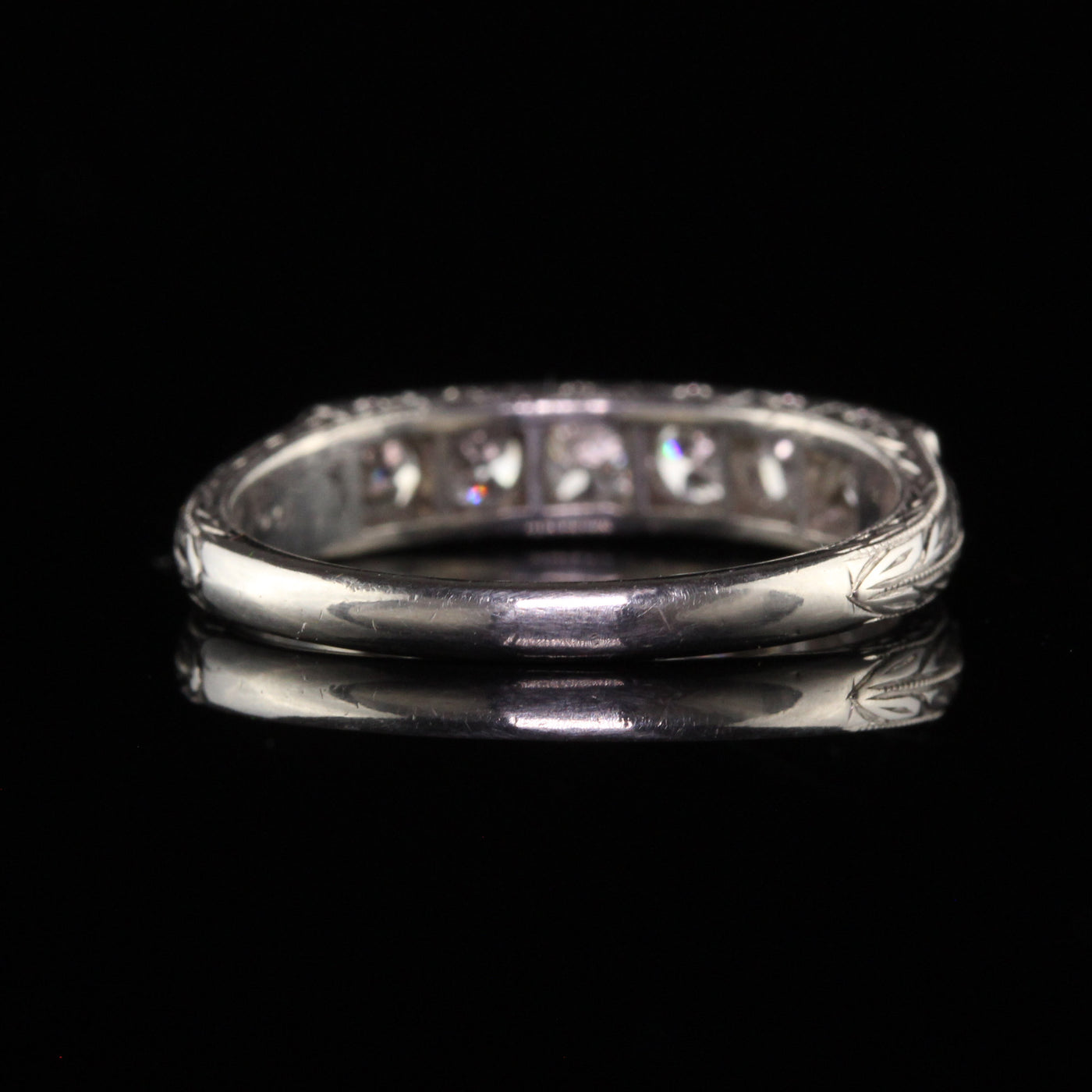 Antique Art Deco Platinum Old European Cut Diamond Engraved Wedding Ring