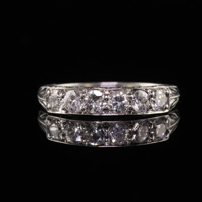 Antique Art Deco Platinum Old European Cut Diamond Engraved Wedding Ring
