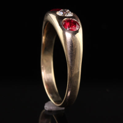 Antique Victorian 14K Yellow Gold Natural Ruby and Old Mine Diamond Gypsy Ring