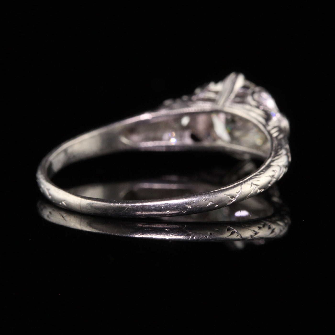 Antique Edwardian Platinum Old European Cut Diamond Floral Engagement Ring - GIA