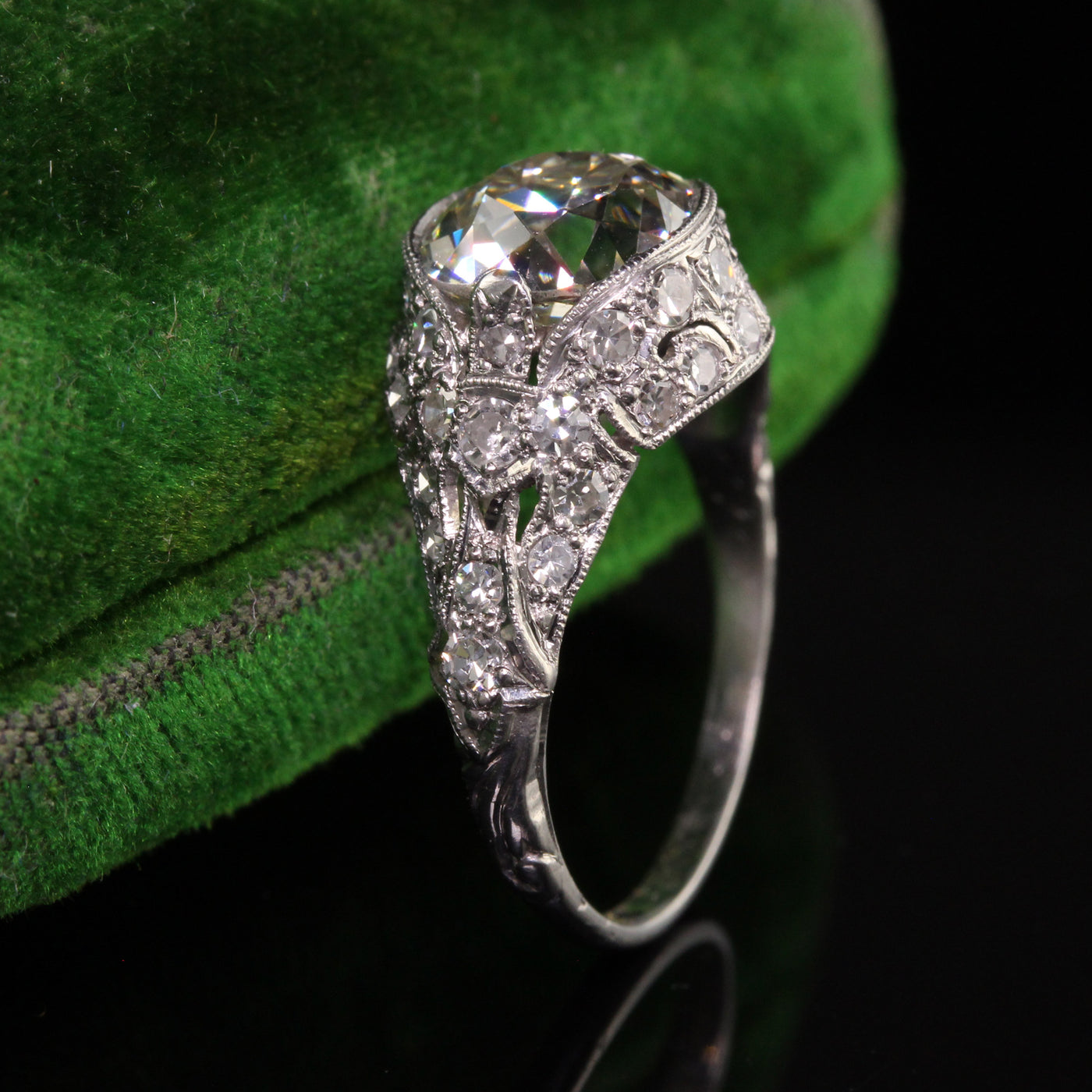 Antique Edwardian Platinum Old European Cut Diamond Engagement Ring - GIA
