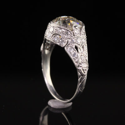 Antique Edwardian Platinum Old European Cut Diamond Engagement Ring - GIA