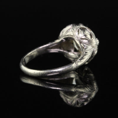 Antique Art Deco Platinum Old European Cut Diamond Floral Engagement Ring - GIA