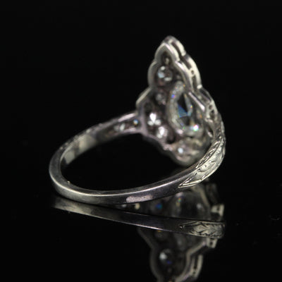 Antique Art Deco Platinum Rose Cut Diamond Engraved Engagement Ring - GIA