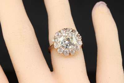 Antique Art Deco 14K Rose Gold Old European Diamond Halo Engagement Ring - GIA