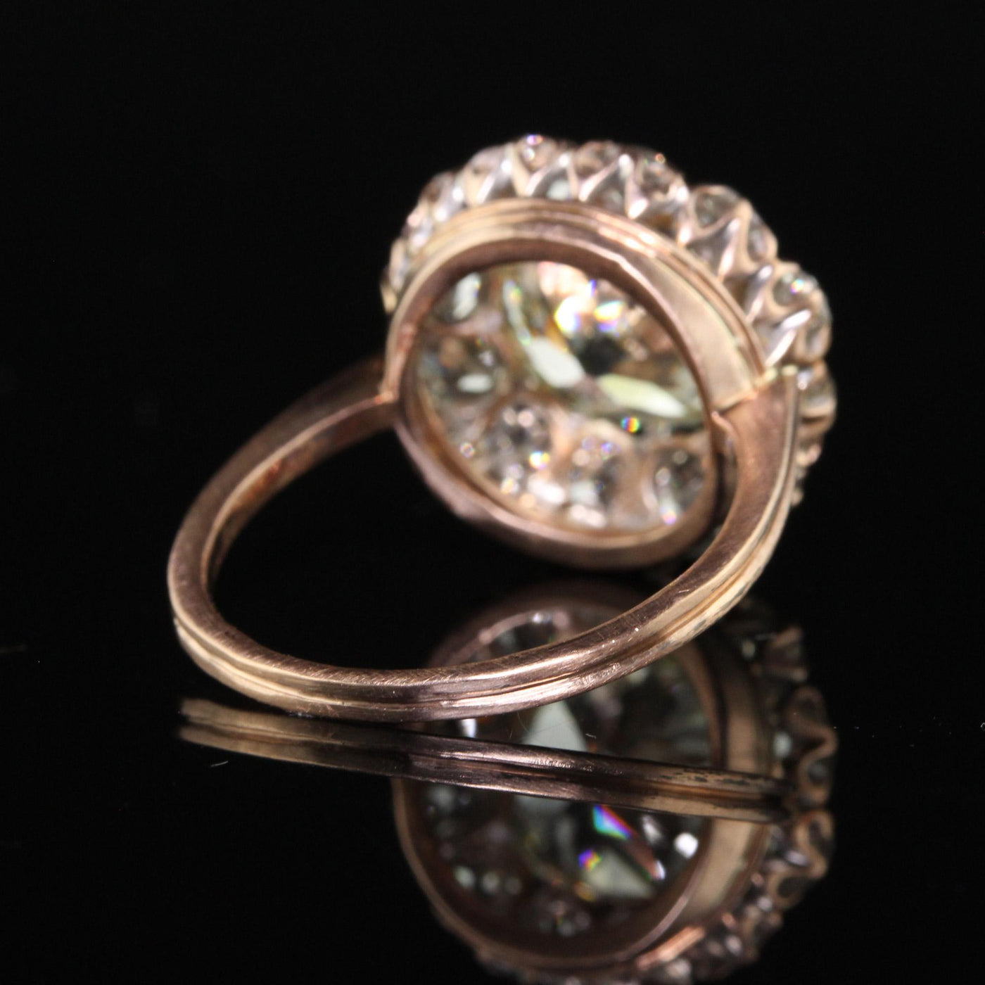 Antique Art Deco 14K Rose Gold Old European Diamond Halo Engagement Ring - GIA