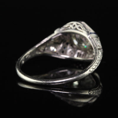 Antique Art Deco Platinum Old Euro Diamond Sapphire Engagement Ring - GIA