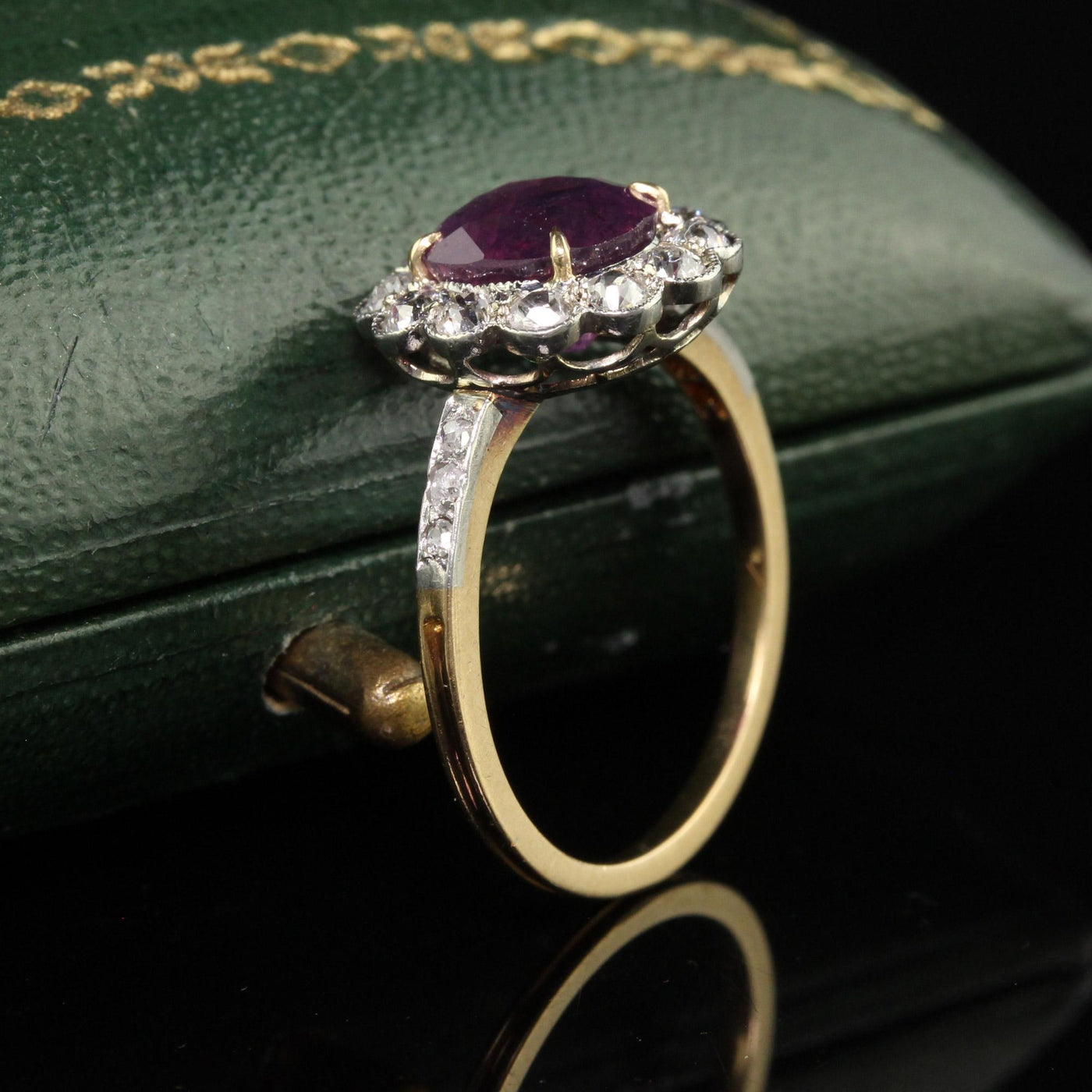 Antique Art Deco 18K Yellow Gold Platinum Kashmir Sapphire Engagement Ring - IGI