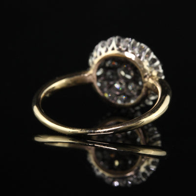 Antique Art Deco 14K Yellow Gold Platinum Old Mine Cut Diamond Cluster Ring
