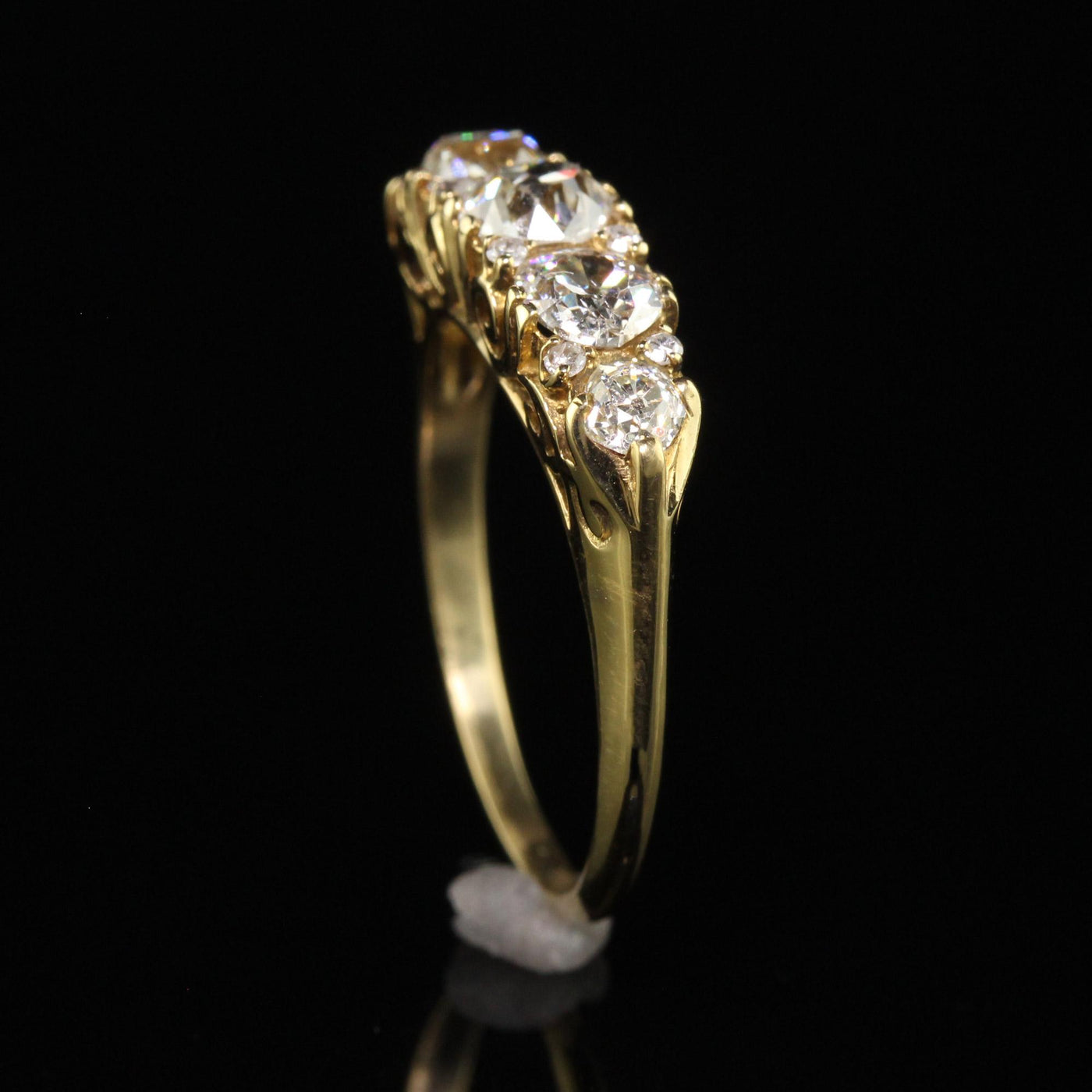 Victorian Style 18K Yellow Gold Old Mine Diamond Five Stone Ring