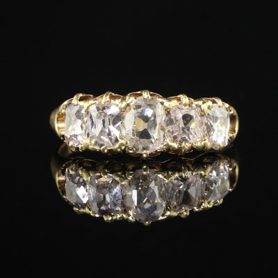 Antique Victorian 18K Yellow Gold Old Mine Cut Diamond Five Stone Ring