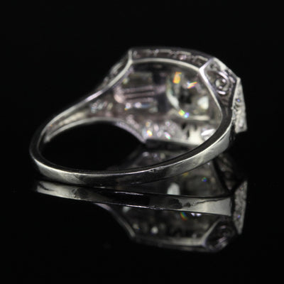 Antique Art Deco Platinum Old European Diamond Filigree Engagement Ring - GIA