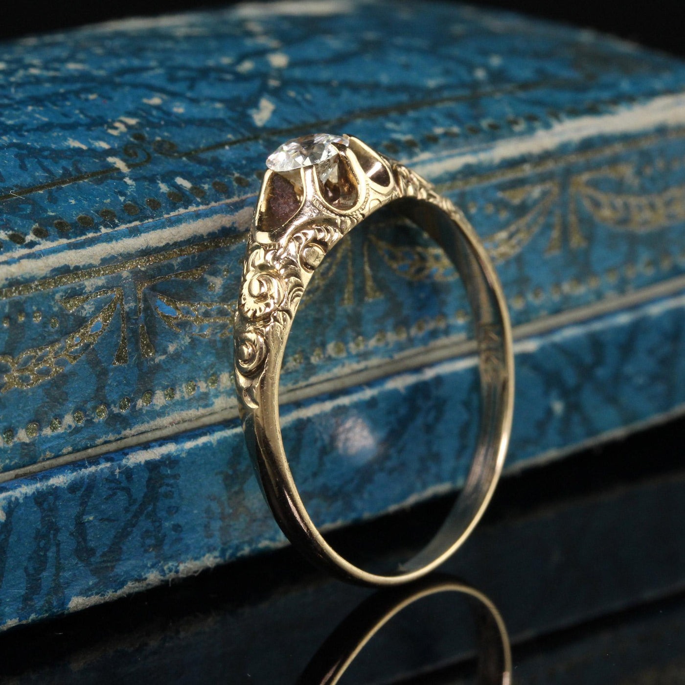 Antique Victorian 14K Yellow Gold Old European Diamond Engagement Ring