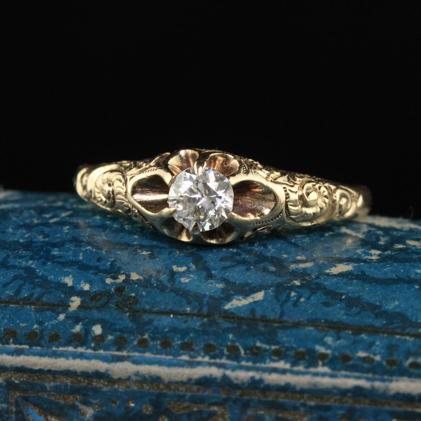 Antique Victorian 14K Yellow Gold Old European Diamond Engagement Ring