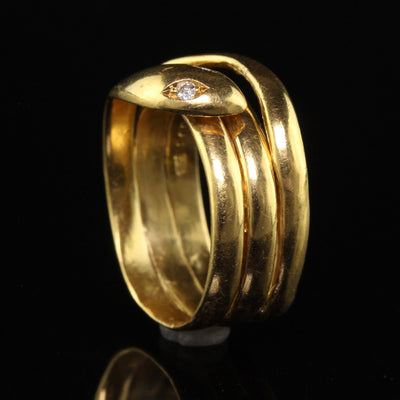 Antique Victorian 18K Yellow Gold Diamond Coiled Snaked Ring