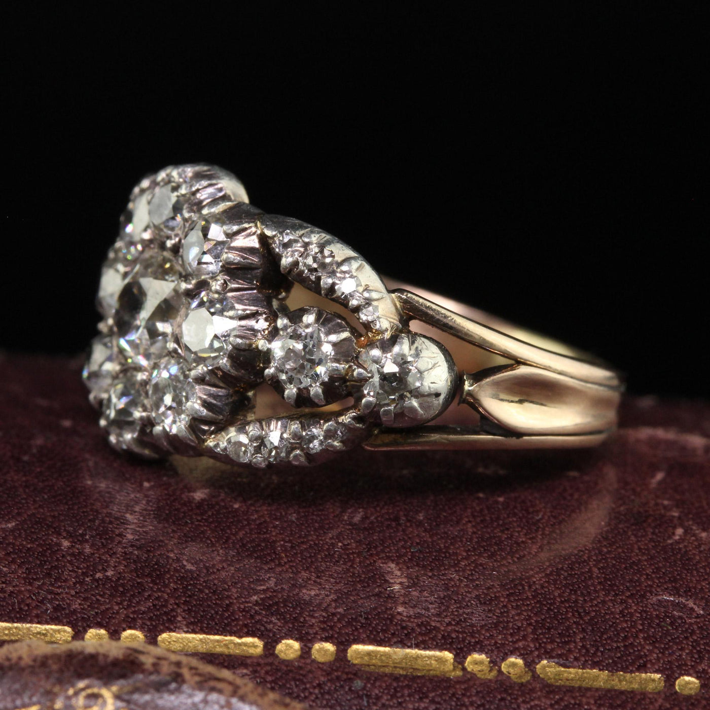 Antique Georgian 18K Gold Silver Top Old Mine Diamond Cluster Engagement Ring