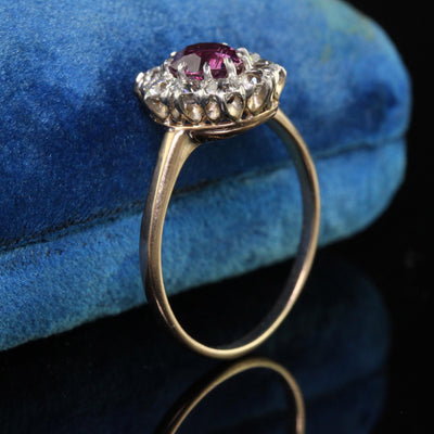 Antique Art Deco 14K Yellow Gold Old Euro Diamond Sapphire Engagement Ring - GIA