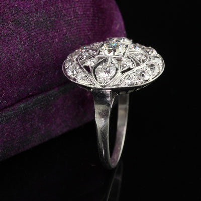 Antique Art Deco Platinum Old European Diamond Filigree Cocktail Ring