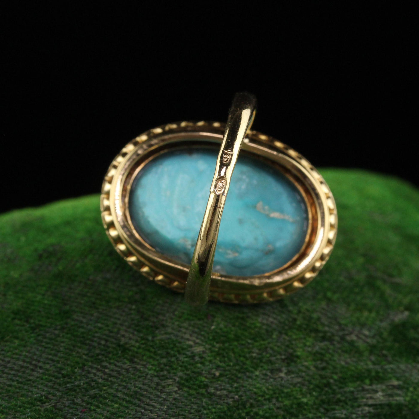 Antique Edwardian French 18K Yellow Gold Rose Cut Diamond Turquoise Ring