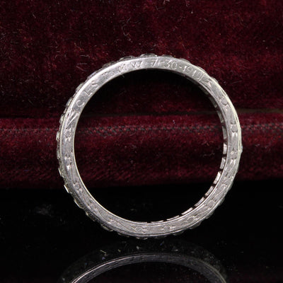 Antique Edwardian Platinum French Cut Diamond Engraved Eternity Ring - Size 7
