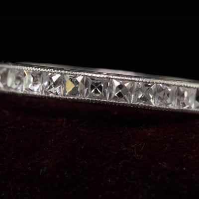 Antique Edwardian Platinum French Cut Diamond Engraved Eternity Ring - Size 7