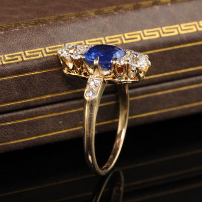 Antique Art Deco Bailey Banks Biddle 18K Yellow Gold Sapphire Diamond Ring - GIA