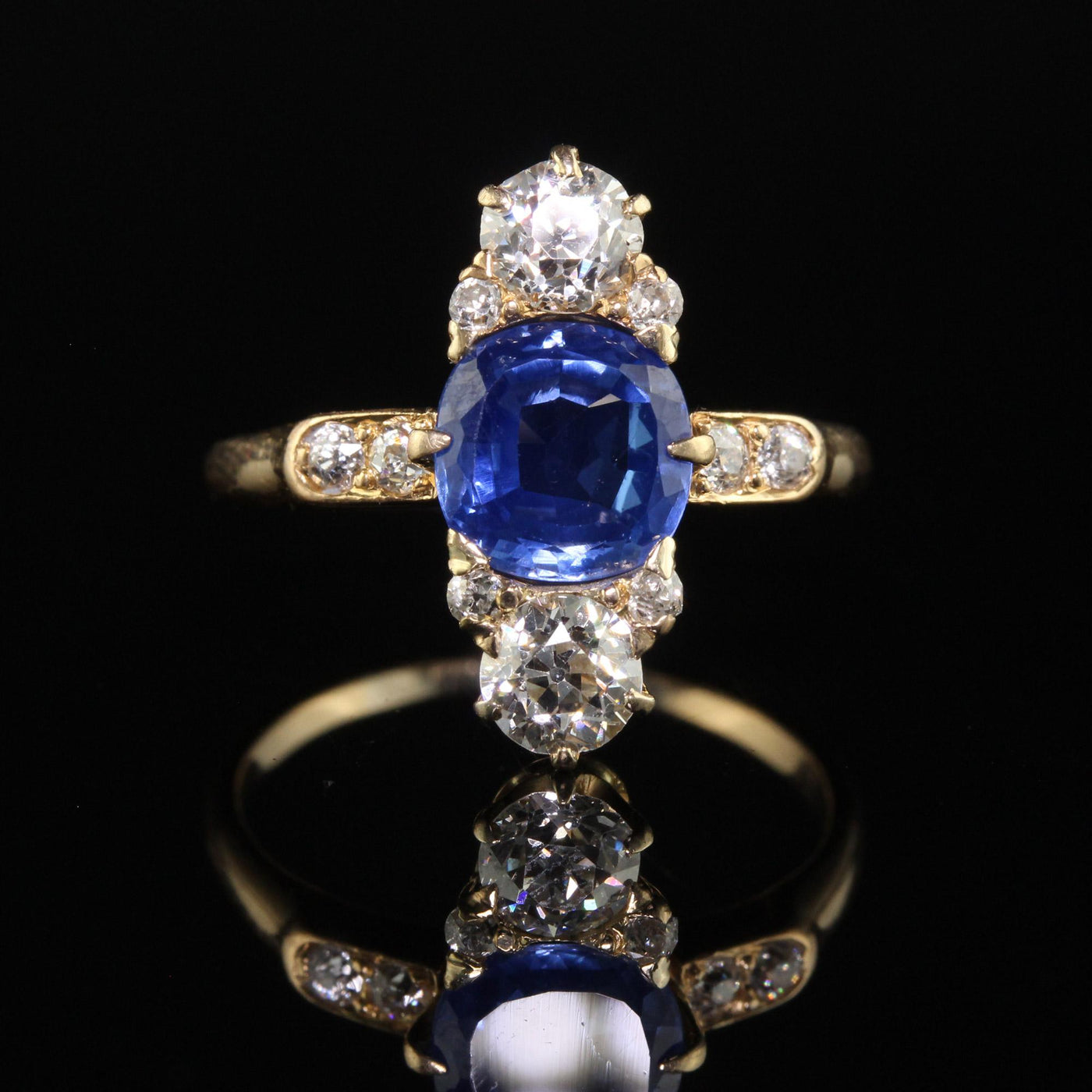 Antique Art Deco Bailey Banks Biddle 18K Yellow Gold Sapphire Diamond Ring - GIA