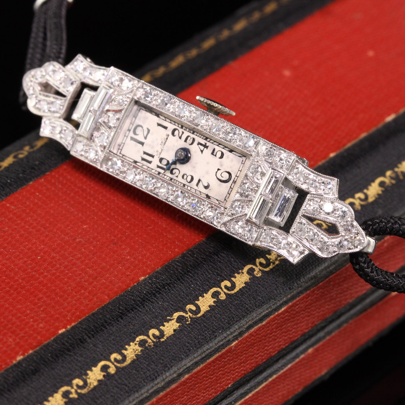 Antique Art Deco Platinum Paul Vallette Diamond Baguette Evening Watch