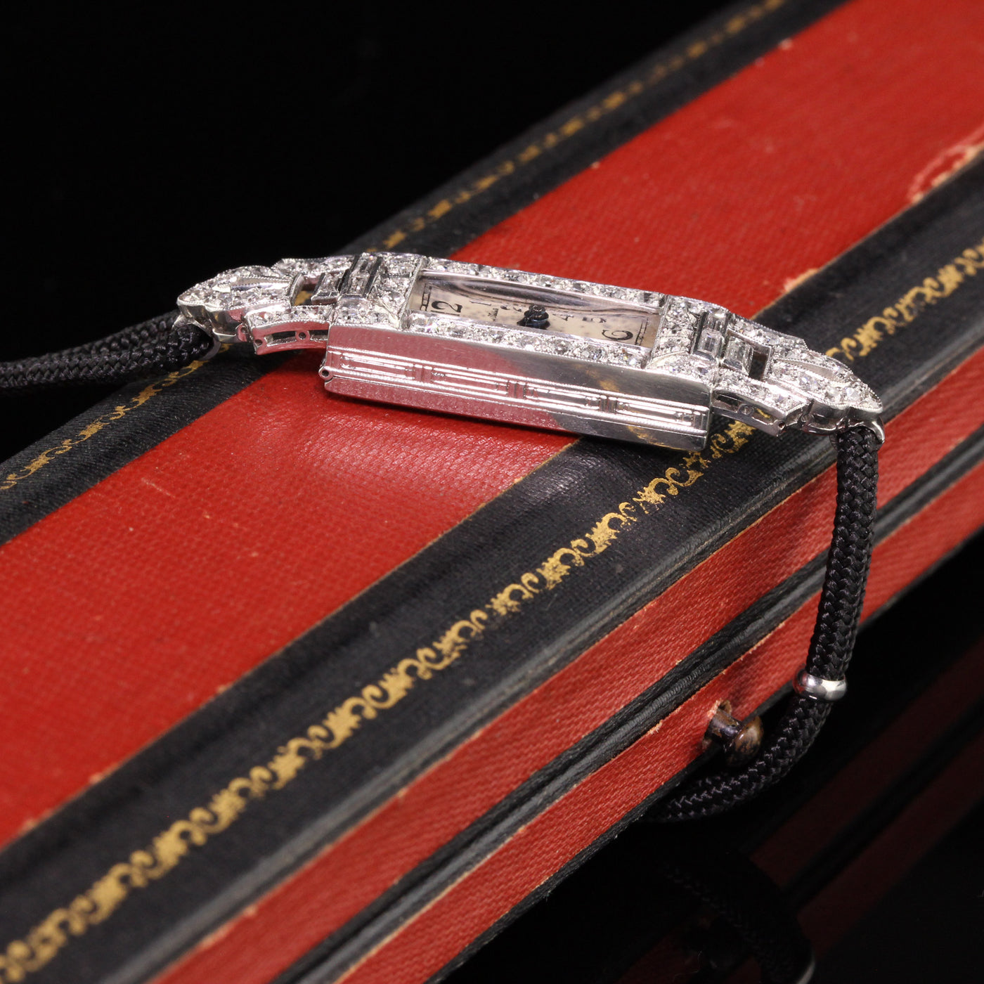 Antique Art Deco Platinum Paul Vallette Diamond Baguette Evening Watch