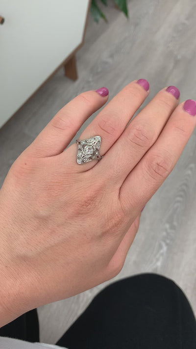 Antique Art Deco Platinum Rose Cut Diamond Shield Engagement Ring