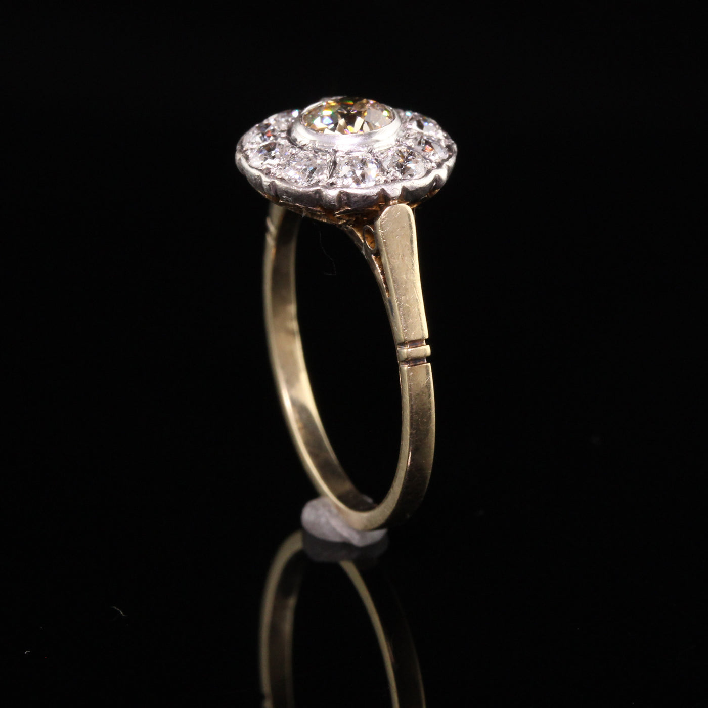 Antique Art Deco 14K Yellow Gold Old Mine Diamond Halo Engagement Ring
