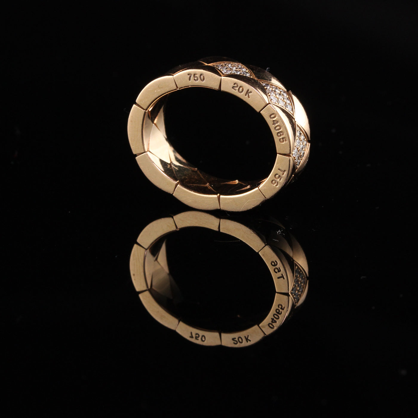 Chanel Matelasse 18 Karat Rose Gold Diamond Flexible Ring